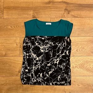 Calvin Klein black and white marble with teal shirt in size m